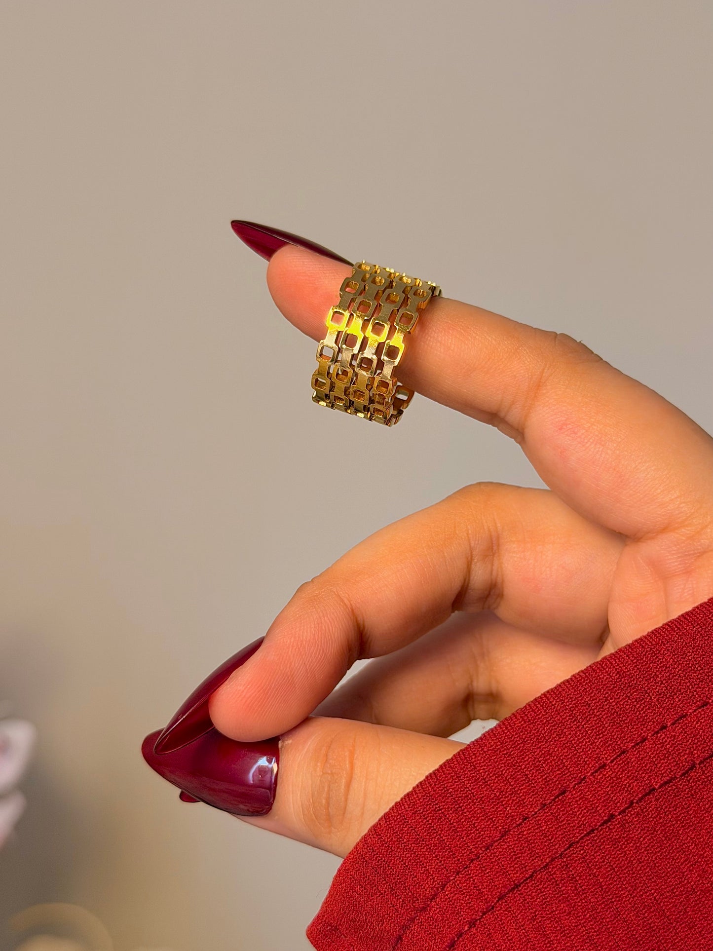 Geometric Chunky Open Band Ring - Modern Cutout Wide Ring