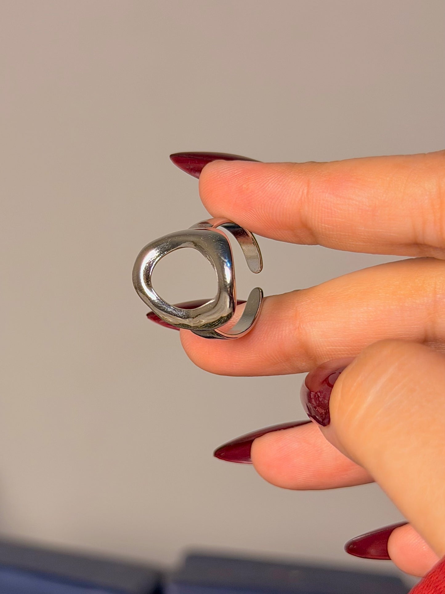 Silver Oval Ring - Sculptural Open Design