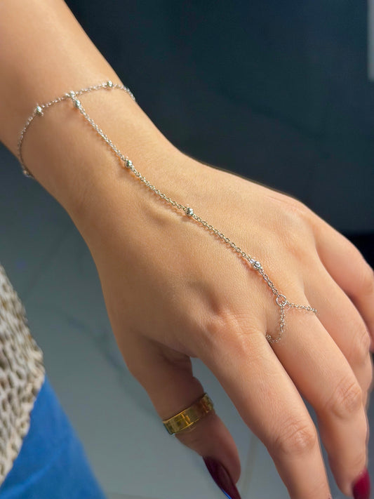 Silver Delicate Hand Chain with Ring Detail
