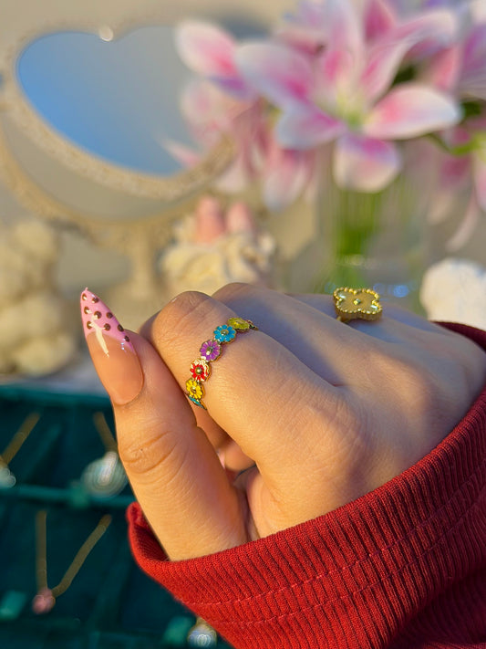 Floral Color Ring – Gold Multi Flower Design