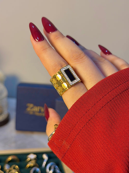 Noir Adjustable Stainless Steel Statement Ring – Gold