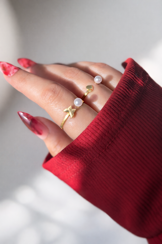 Gold Metal Ring with Pearl & Charms