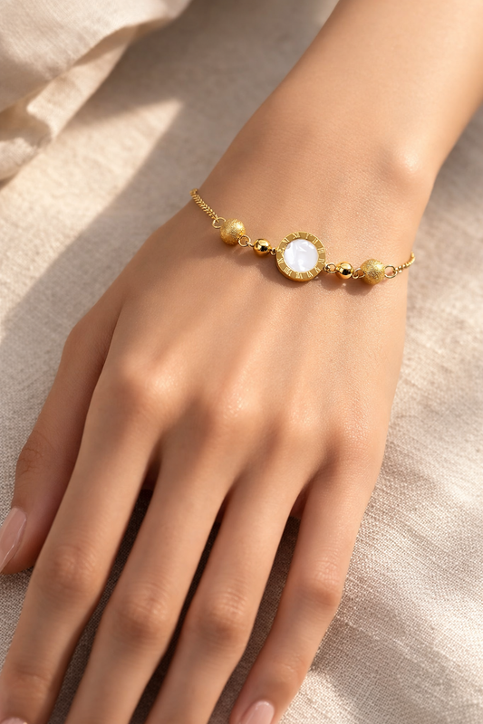 Double-Sided Stainless Steel Bracelet – White & Black Onyx Design