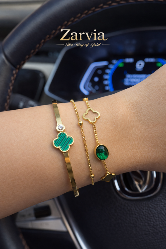 Everyday Elegant Duo Green Clover Bracelet Set