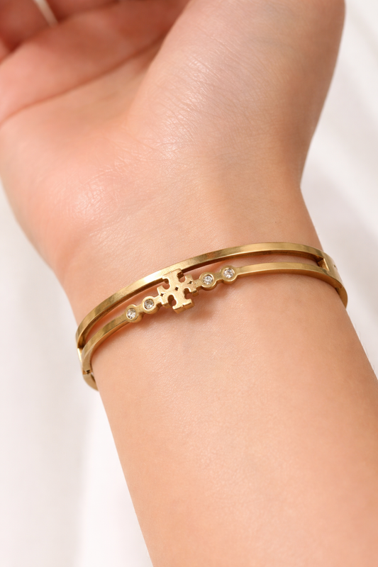 Double Layered Golden Stainless Steel Bangle