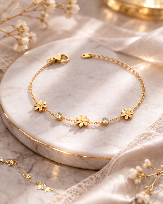 Elegant Gold Flower Charm Bracelet