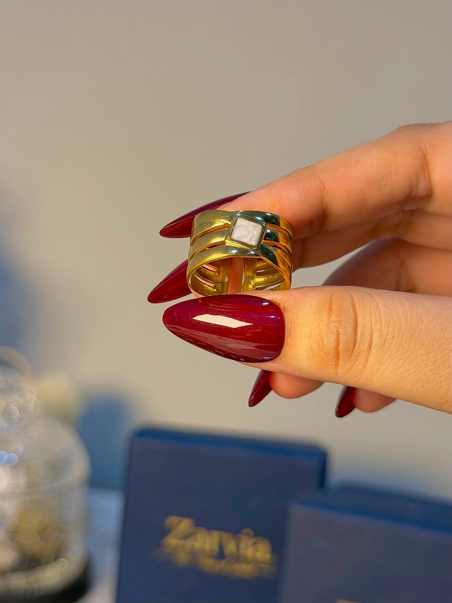 Modern Pearl Accent Gold Ring for Women