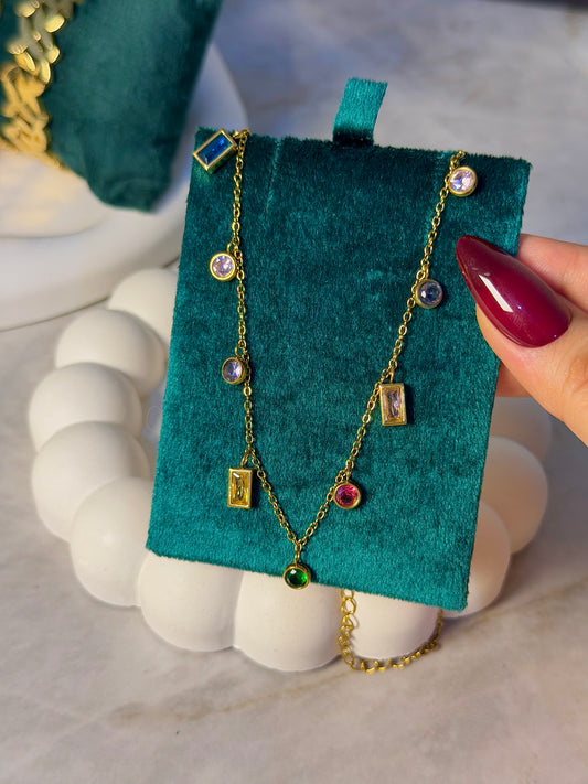 Multicolor Gemstone Charm Necklace