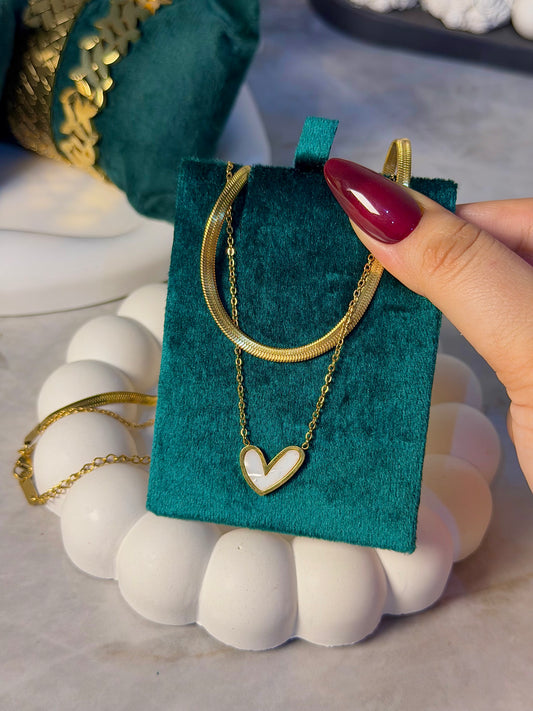 Minimal Heart Pendant Layered Necklace Set