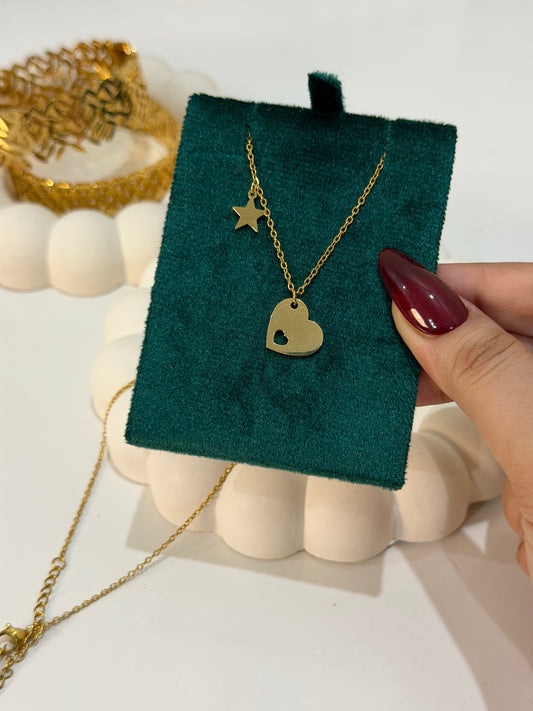 Elegant Gold Heart & Star Pendant Necklace - Perfect for Gifting