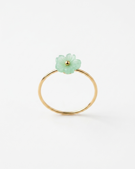 Gold Adjustable Floral Ring with Green Flower