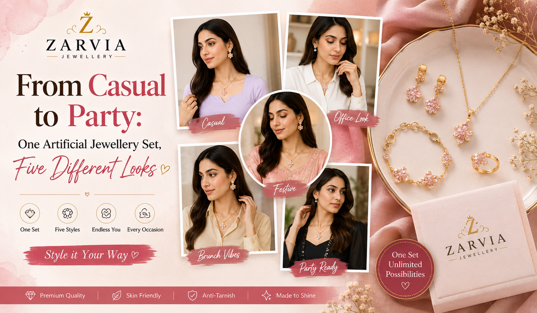 Artificial jewellery set styled for a casual outfit