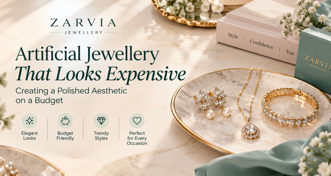 Elegant artificial jewellery arranged for a polished look