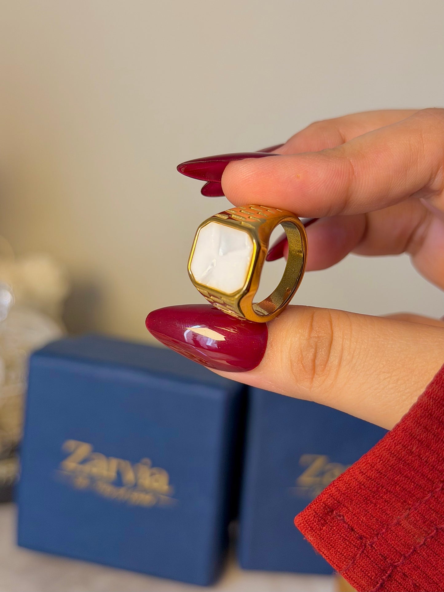 Vintage Octagon Signet Ring with White Stone – Gold
