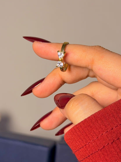 Minimal Coquette Ring - Double Bow Crystal Design