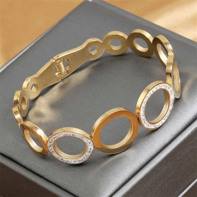 Golden Bangle With Crystal