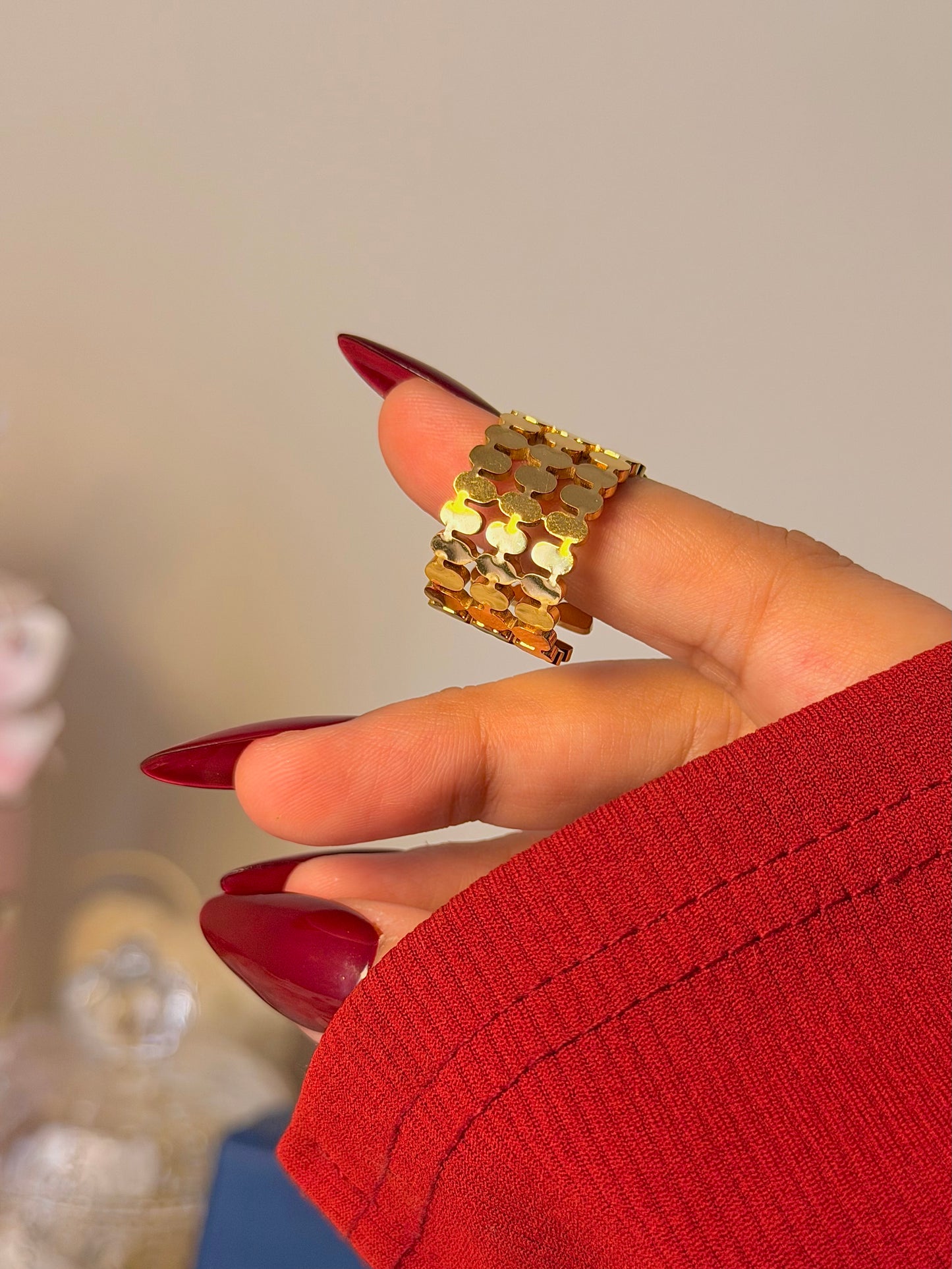 Geometric Gold Band Ring – Wide Statement Stainless Steel Ring