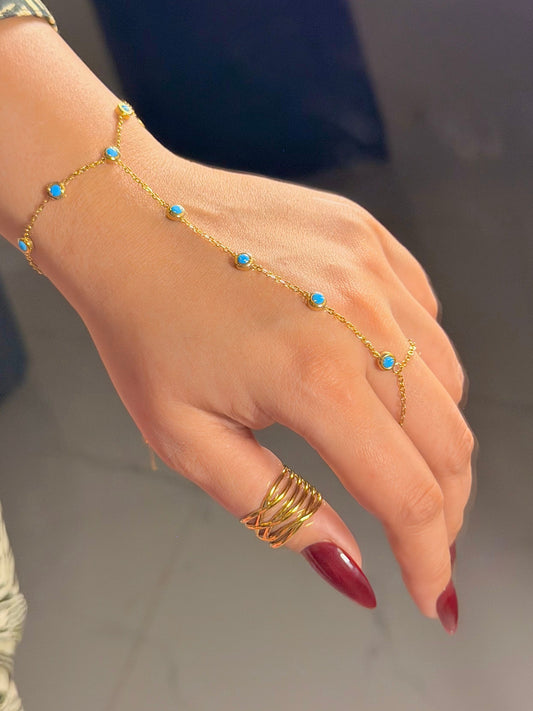Blue Turquoise Hand Chain Bracelet