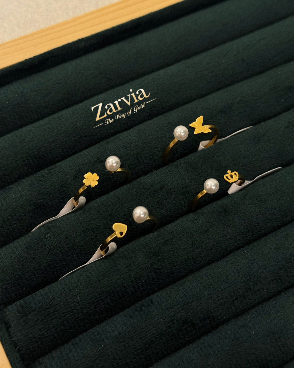 Gold Metal Ring with Pearl & Charms