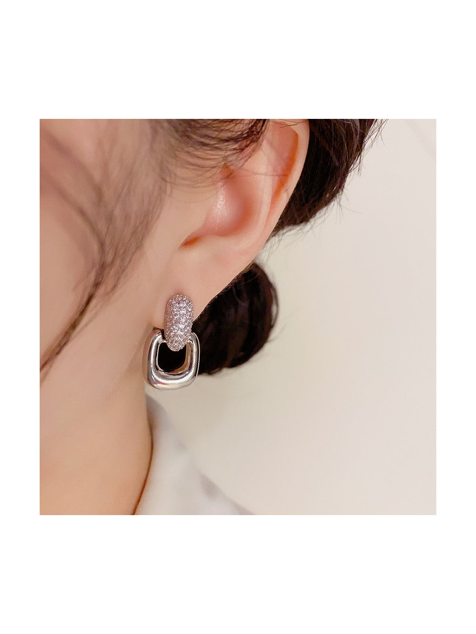 Crystal Link Drop Earrings Available in Silver & Gold