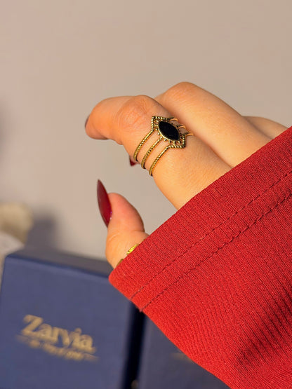 Black Onyx Inspired Ring - Vintage Layered Band Design