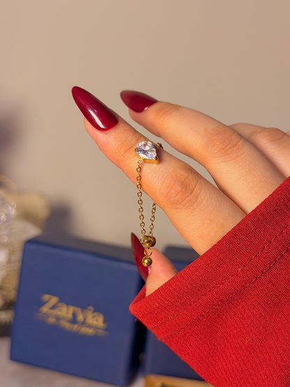 Chain Solitaire Ring - Dainty Minimalist Adjustable Ring
