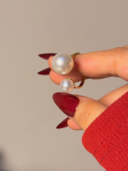 Double Pearl Open Ring - Modern Pearl Design