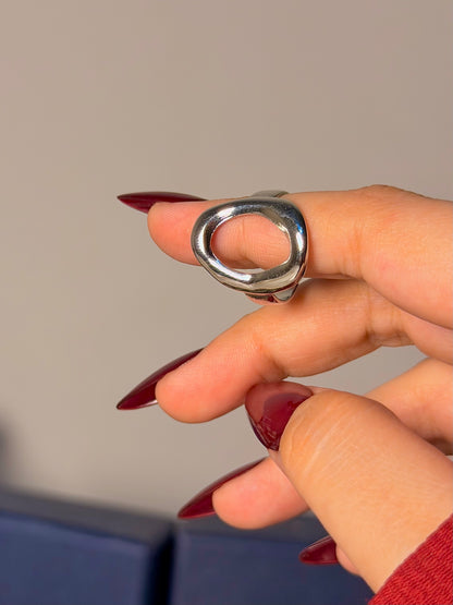 Silver Oval Ring - Sculptural Open Design