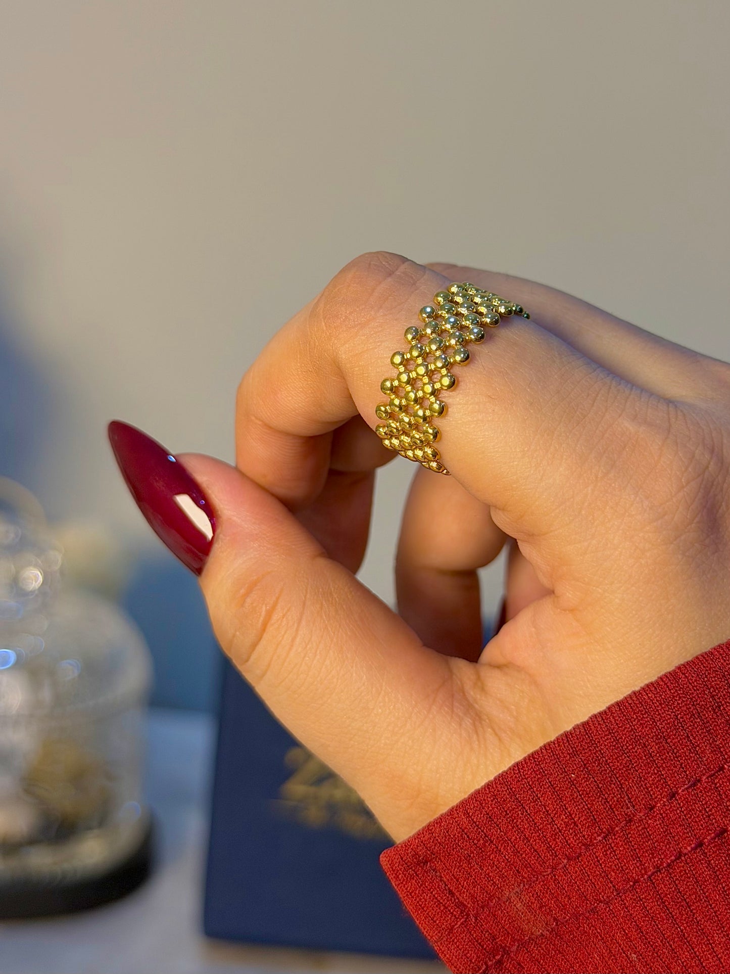 Beaded Texture Statement Ring for Women – Gold