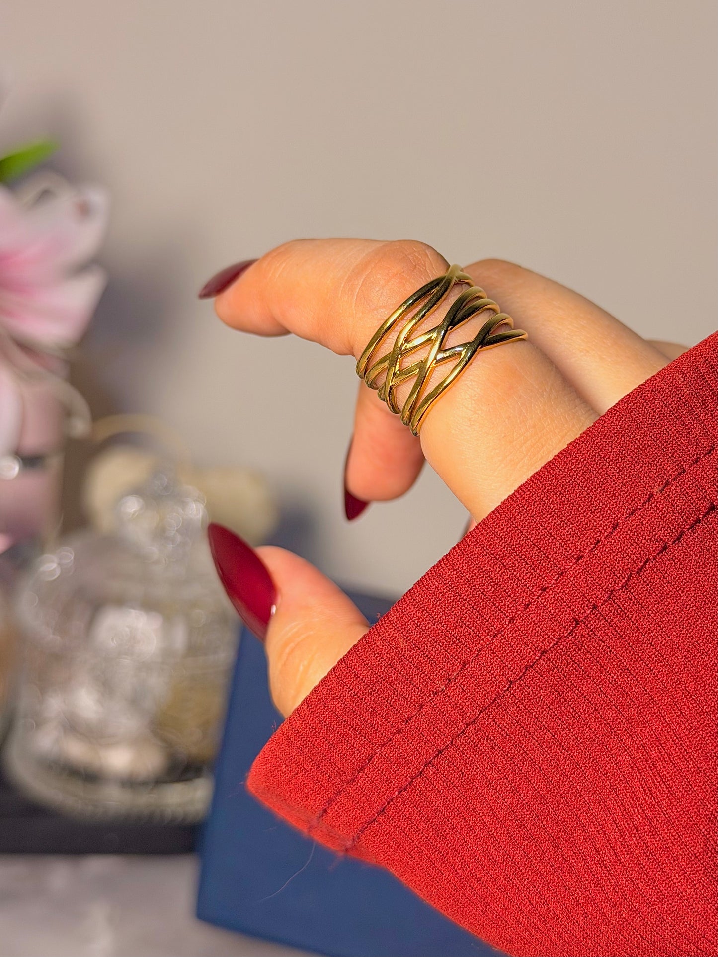 Crisscross Wire Cuff Ring - Modern Layered Open Band