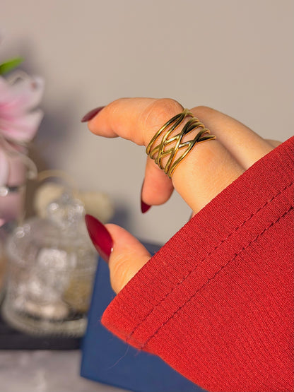 Crisscross Wire Cuff Ring - Modern Layered Open Band