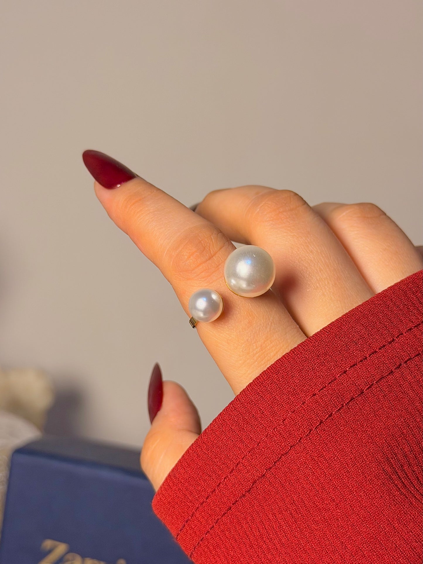 Double Pearl Open Ring - Modern Pearl Design