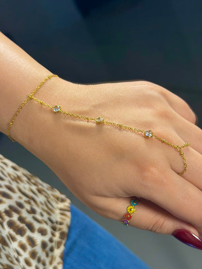 Gold Crystal Hand Chain Bracelet – Minimal Ring to Wrist Chain Jewelry