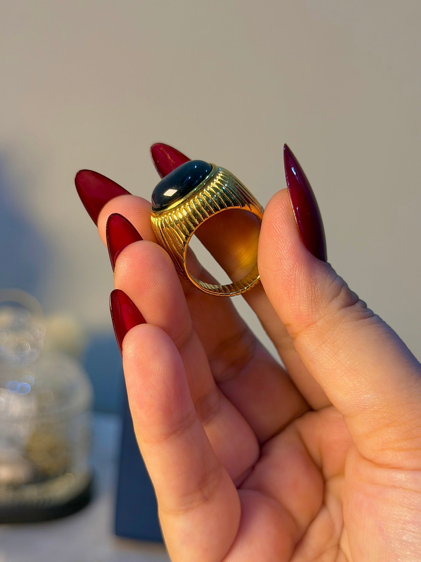 Vintage Black Onyx Statement Ring for Women – Gold