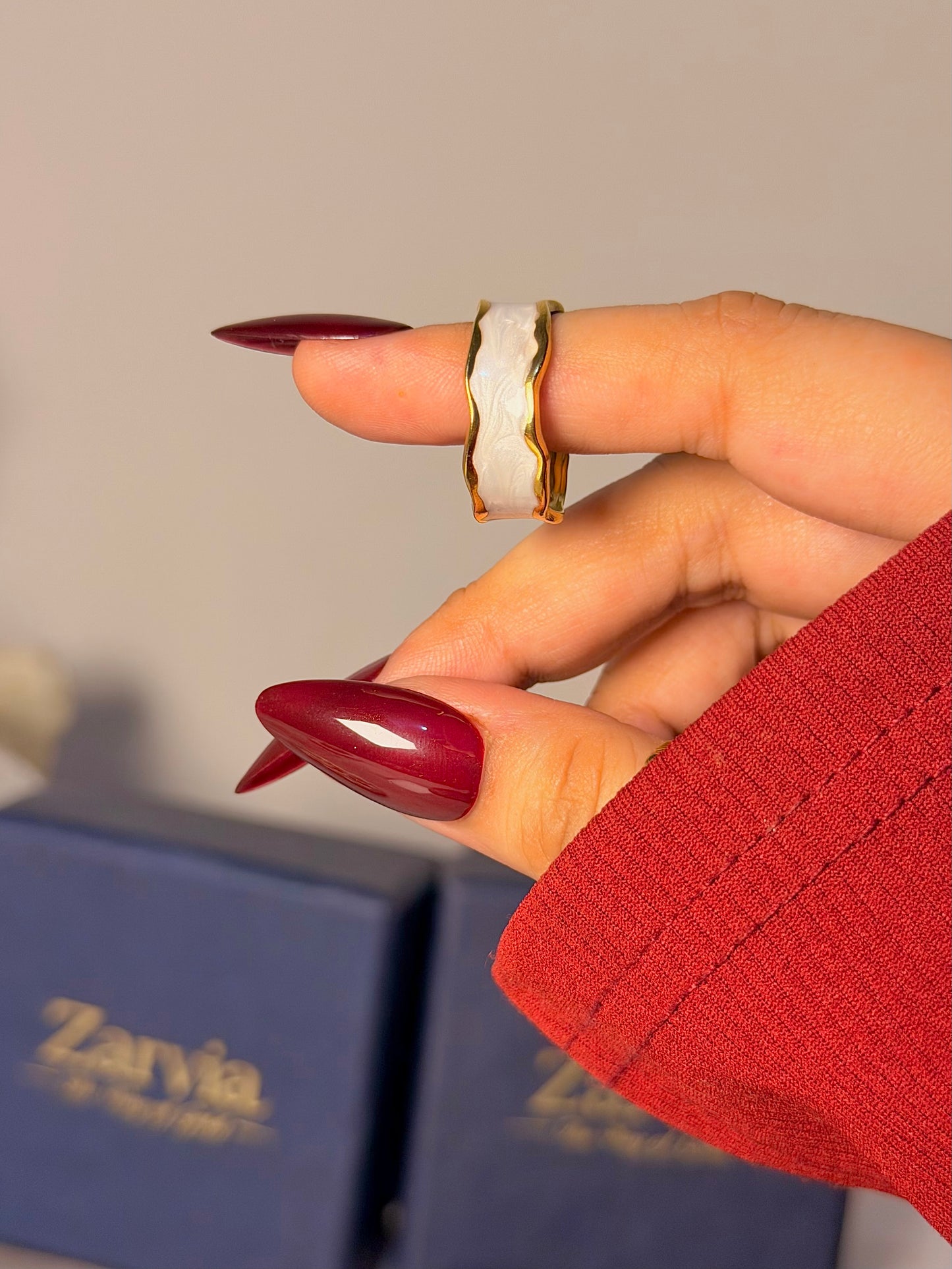 Pearl Glow Wave Ring - Minimalist Stackable Design