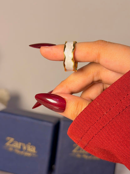 Pearl Glow Wave Ring - Minimalist Stackable Design
