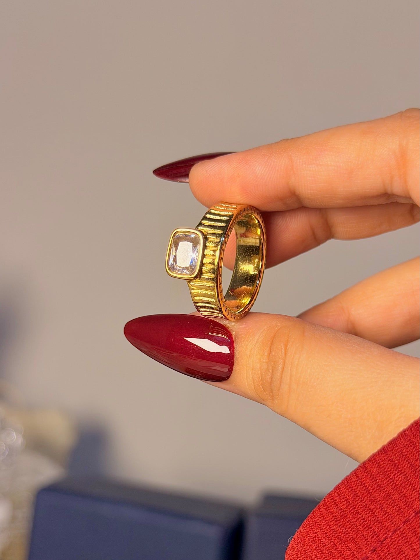 Radiant Cushion Cut Ring - Textured Band Design