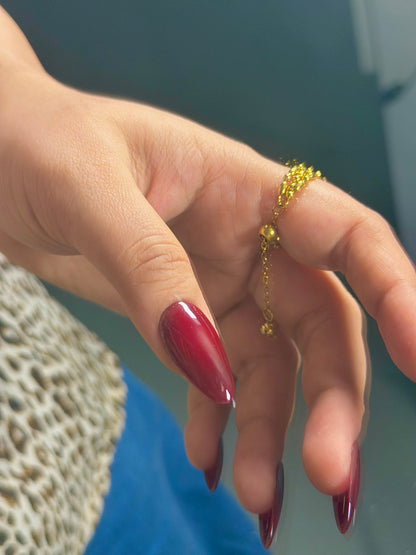 Delicate Gold Ring – Beaded Detail Adjustable Chain Ring