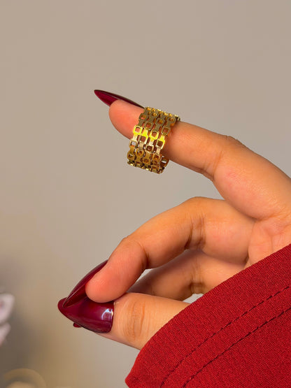 Geometric Chunky Open Band Ring - Modern Cutout Wide Ring