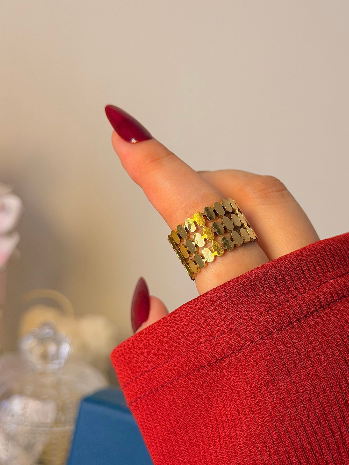 Geometric Gold Band Ring – Wide Statement Stainless Steel Ring
