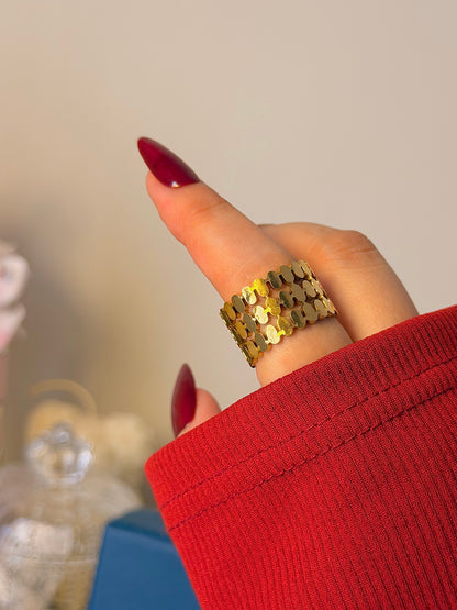 Geometric Gold Band Ring – Wide Statement Stainless Steel Ring
