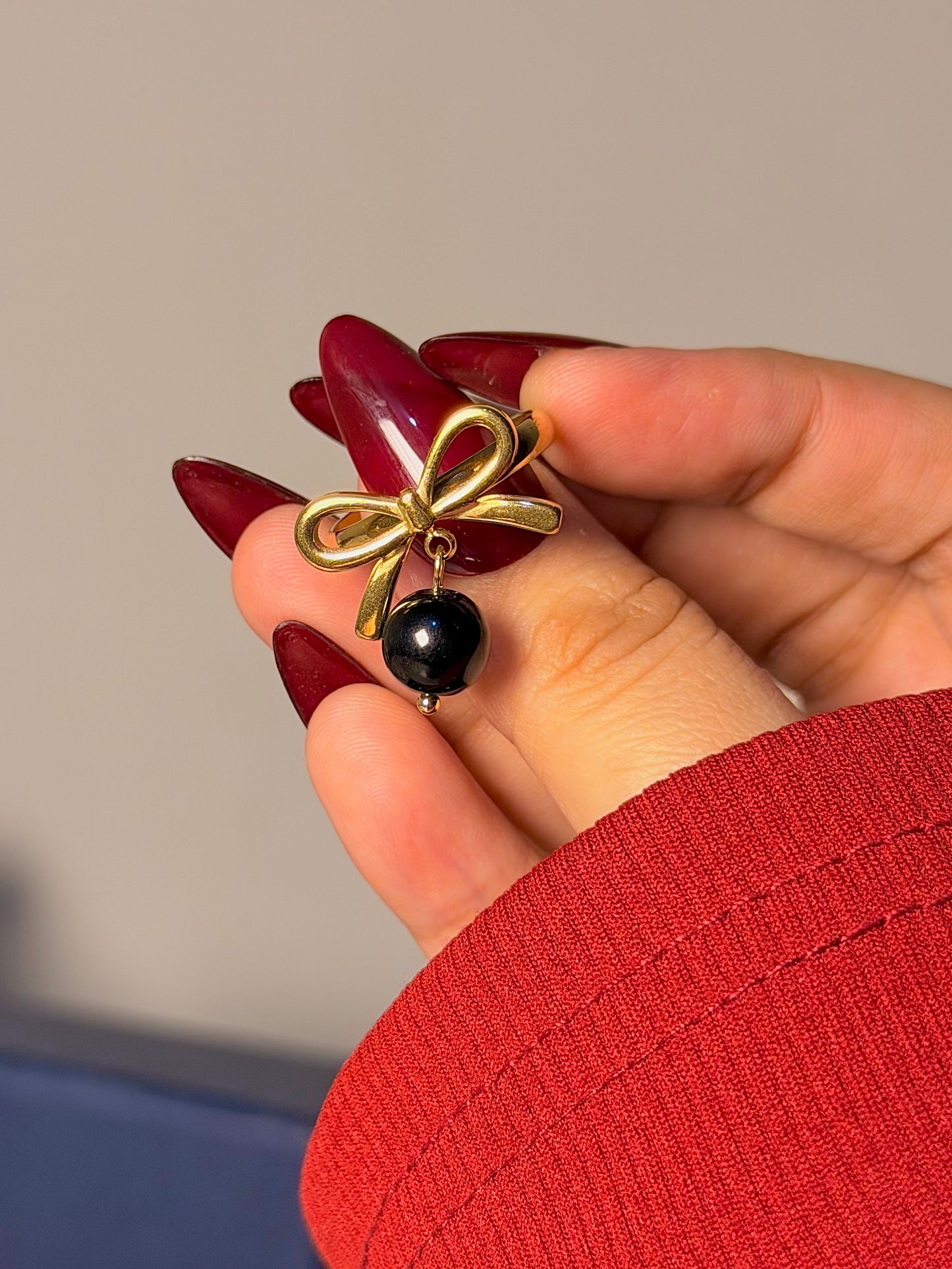 Bow Charm Ring - Pearl Drop Accent