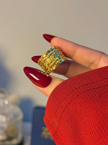 Bohemian Layered Floral Band Ring – Gold