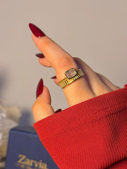 Radiant Cushion Cut Ring - Textured Band Design