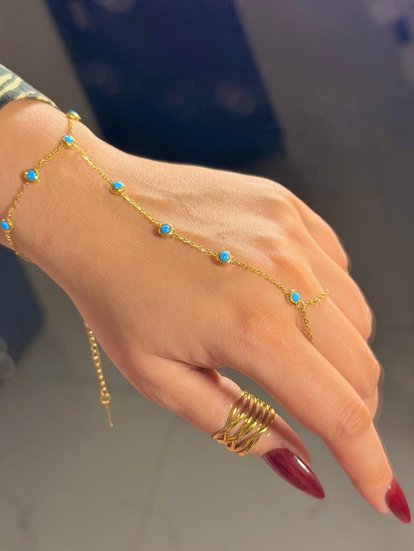 Blue Turquoise Hand Chain Bracelet