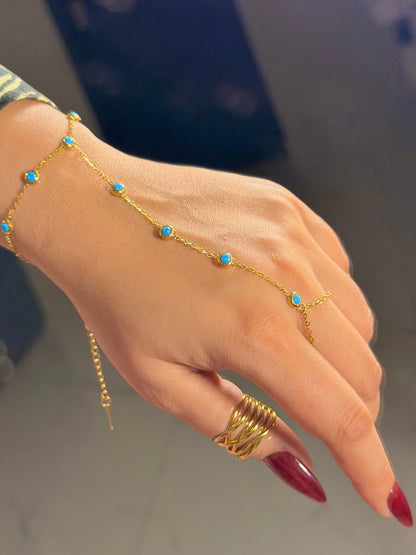 Blue Turquoise Hand Chain Bracelet