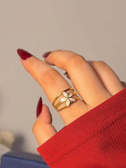 Floral Open Ring - White Petal Design