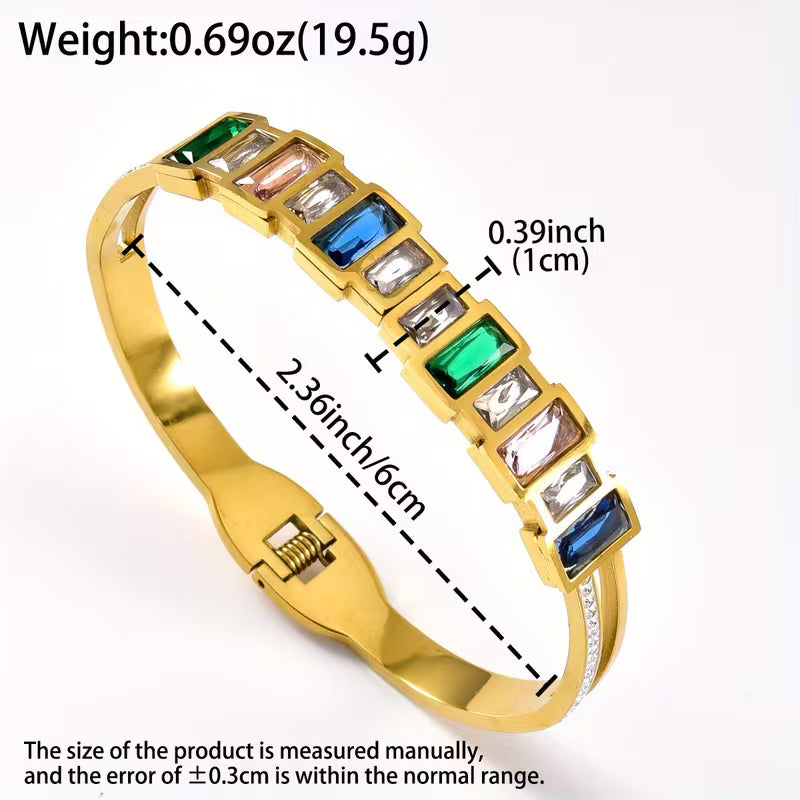 Golden Bangle Bracelet with Colorful Stones