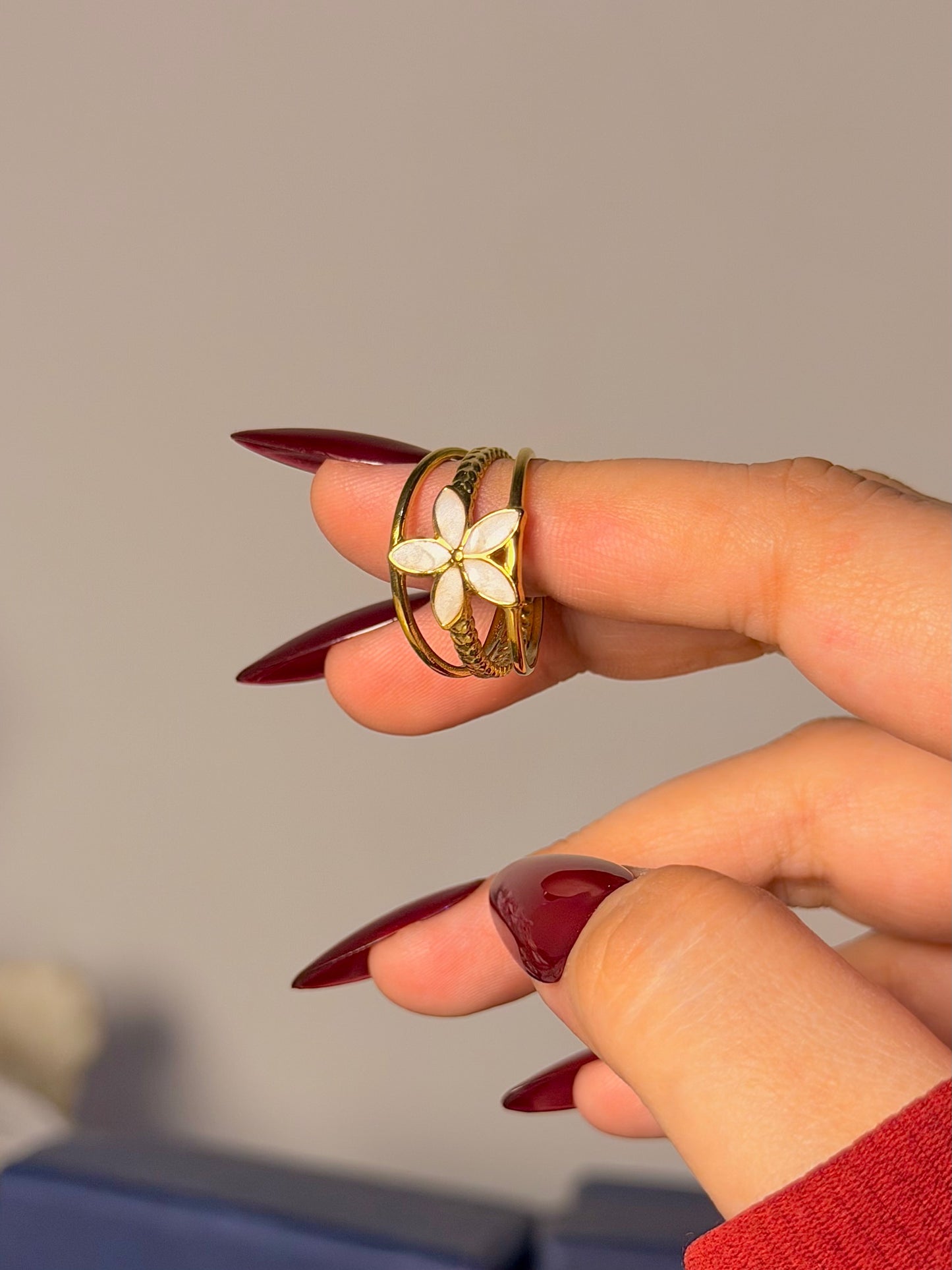 Floral Open Ring - White Petal Design