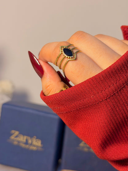 Black Onyx Inspired Ring - Vintage Layered Band Design
